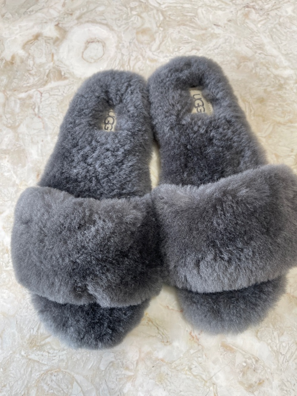 UGG Colette Plush Slide Thong Shearling Slipper - Charcoal Gray Sz 5